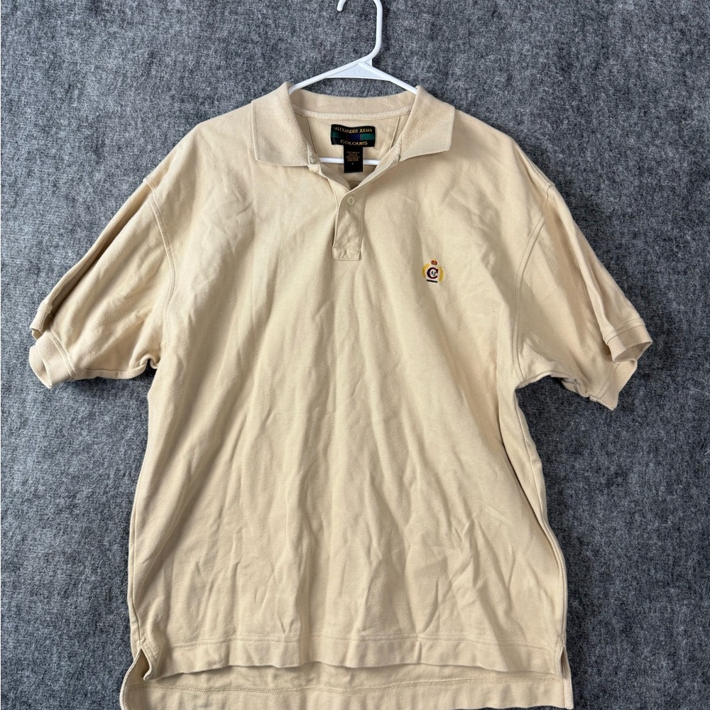 Vintage Alexander Julian Colours Beige Polo Shirt Men’s Size L 100% Cotton